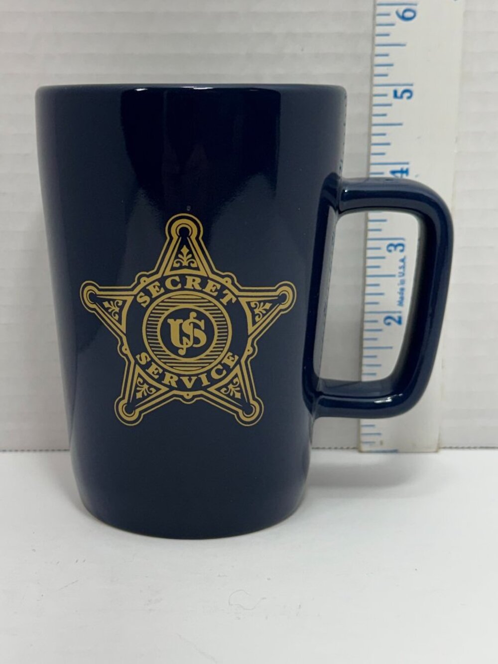 Vintage U.S. Secret Service Star Badge Blue & Gold Ceramic Coffee Mug Cup